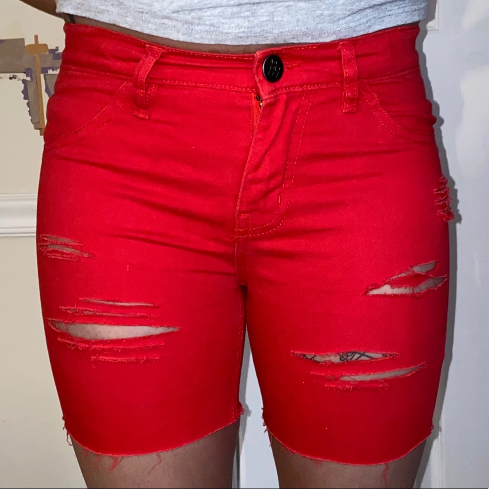 Red Jean Shorts